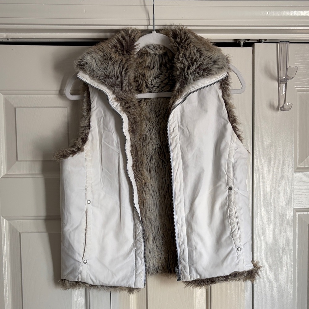 Women's Reversible White Faux Fur-Lined Vest